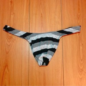 N2N Bodywear Men black grey white stripe thong G-string